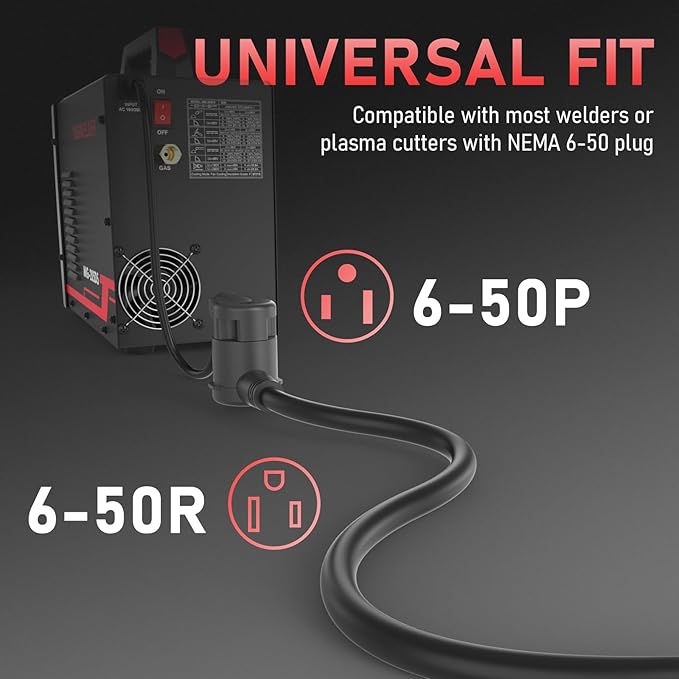 YESWELDER 20ft 250 Volt Welder Extension Cord 10 AWG Power Extension for Welding Machines， NEMA 6-50P to 6-50R