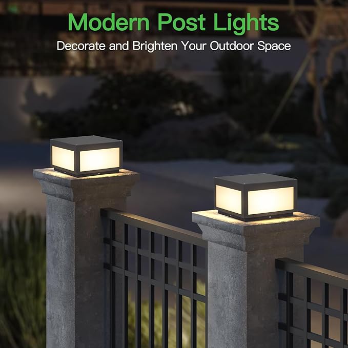 Outdoor Post Lights, 9.84" Square Pillar Lights Hard Wired, Modern Column Lighting Waterproof LED 3000K Warm Posts Lamp Lantern for Patio Driveway Entrance Deck Garden Decoration(120V)