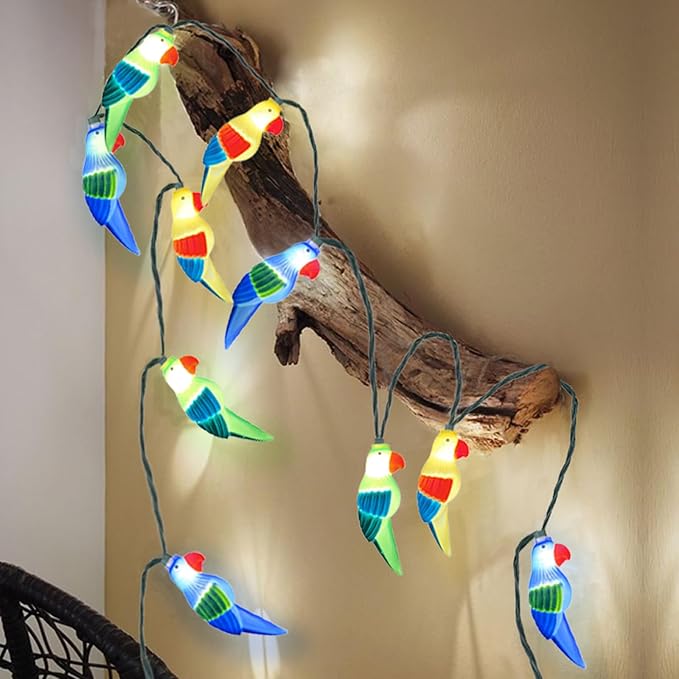 SUNSGNE LED Parrot Bird Lights String, 8.5ft Decorative Indoor Hanging String Lights with 10 Parrot Lights, Plug-in LED Cute String Lights for Party Birthday Holiday Decor