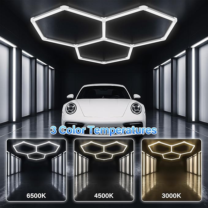 ALLYES Hexagon Garage LED Lights- Hex Ceiling Lights 128W 17280LM 6500K, Hexagon Lights for Workshop Gym Basement