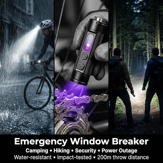 Pocket Rechargeable EDC Flashlight, 500 Lumens Keychain Light with Fire Starter & Window Breaker, Multi-Color Sidelights & Magnetic Base for Emergency, Camping, Car