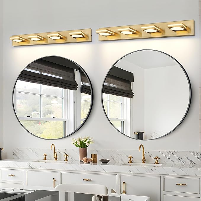 OKELI 4-Light LED Bathroom Vanity Light Fixtures, Gold Modern Bathroom Wall Lighting Fixtures Over Mirror (3CCT, 3000K-6000K)
