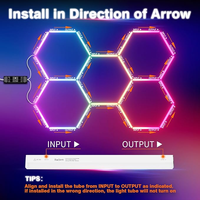RGB Hexagon Garage Lights, Music Sync LED Hexagon Lights for Gaming Room, Smart App & Remote Control, DIY Honeycomb Ceiling Light for Studio Gym Basement Decor