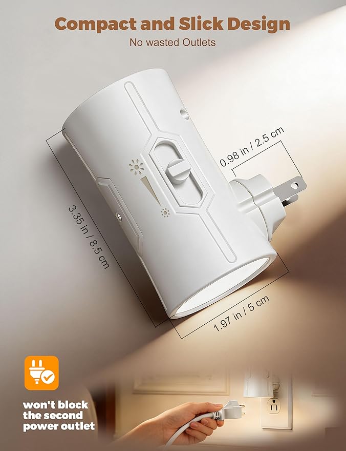 Night Light, LED Night Lights Plug into Wall, [2 Pack] White 0-100LM Adjustable Brightness Light Sensor Plug in Night Light for Hallway, Bathroom,Adult