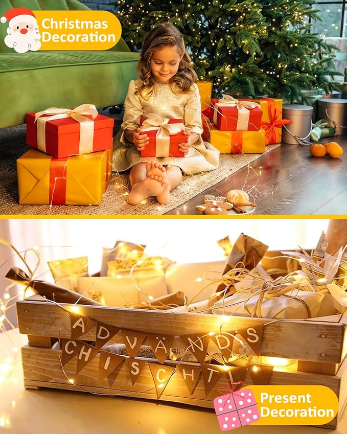 2 Pack 100LED Christmas Battery Operated Fairy Lights with Remote, 8 Modes String Lights with Timer, Dimmable, Memory Function, Waterproof Twinkle Lights for Outdoor Indoor Christmas Decor(Warm White)