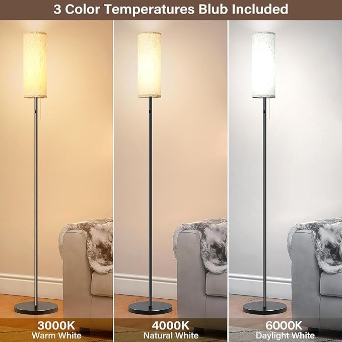 Cordless Floor Lamp for Living Room, with 3 Color Temperature and Pull Cord Switch, 8000mAh Battery Operated Portable Rechargeable Modern Standing
