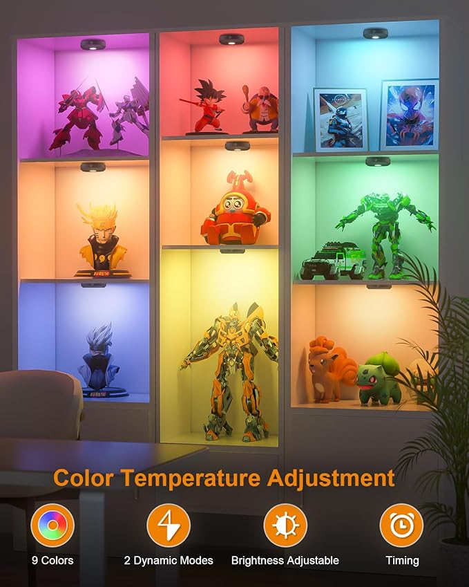 WILLED RGB Under Cabinet Lights,Rechargeable Puck Lights with Remote Control, Wireless Push Light with Timer Function,Dimmable LED Touch Tap Light for Kitchen,Cabinet,Closet, Counter,3 Pack