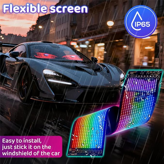 Eye Lights for Car Windshield 1PCS - 23.42x4.72In Programmable Flexible Led Screen with App/Remote Control, USB Powered, IP65 Waterproof, Led Windshield Eyes Suitable for Cars/Trucks/SUVs