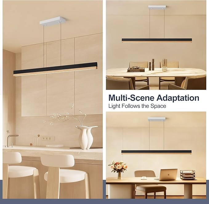 59" Wood Linear Pendant Light, Modern Pendant Lights Kitchen Island with Remote, 24W LED Hanging Pendant Light, Adjustable Linear Chandelier for Dining Room, Bar, Pool Table-Natural Wood