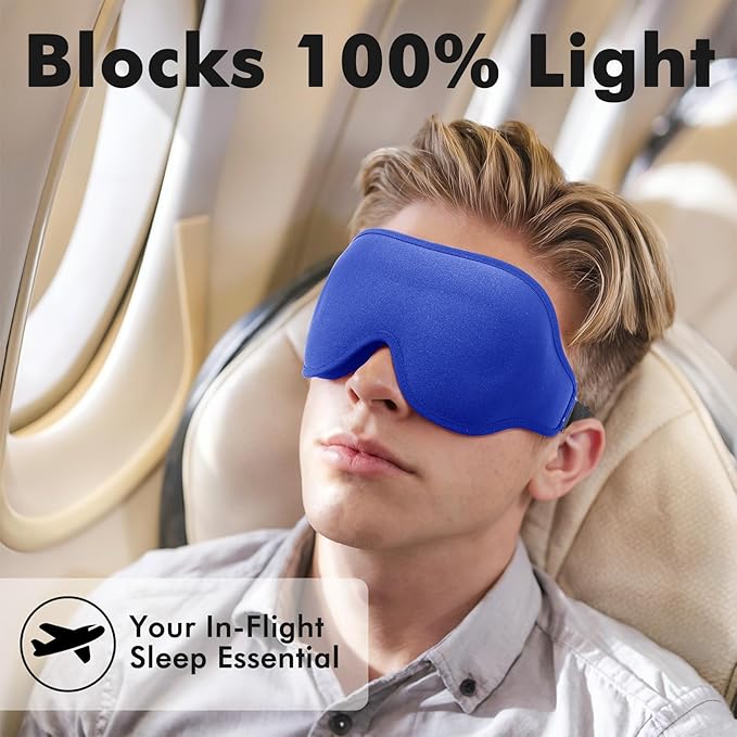 Sleep Eye Mask for Men Women, Weighted Eye Mask Blackout with Adjustable Strap, Lash Extensions Sleeping Mask for Travel (Blue, 4.6oz)