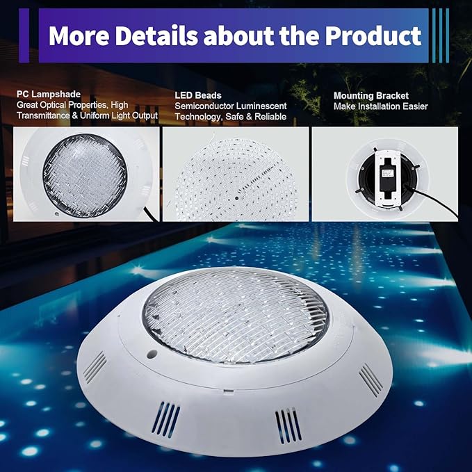 LED Pool Light, 12V 45W RGB 11 Color Changing Modes Underwater Pool Light for Inground Pool with Remote Control, E26 Replacement Bulb Pool Light Fixtures for Swimming Pools Aquariums Fountains Ponds