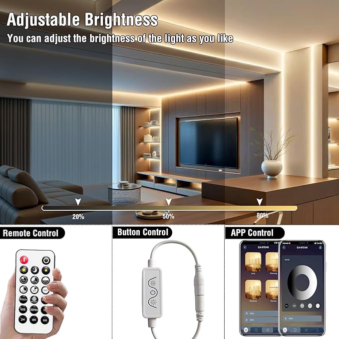 IP67 Waterproof Warm White Dimmable Dotless COB LED Strip Light with Remote & App,3000K CRI 93+16.4Ft Outdoor Flexible Cuttable Silicone Neon Rope Light for Kitchen, Bedroom, Bathroom & More