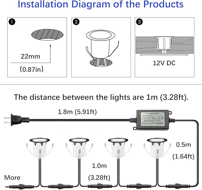 LED Outdoor Deck Lights Kits with Photocell, Φ1.18in Warm White 20 Pack Black, Low Voltage 12 Volt IP67 Waterproof, Electric Wired Recessed Stair Step Riser Landscape Lighting for Exterior Yard
