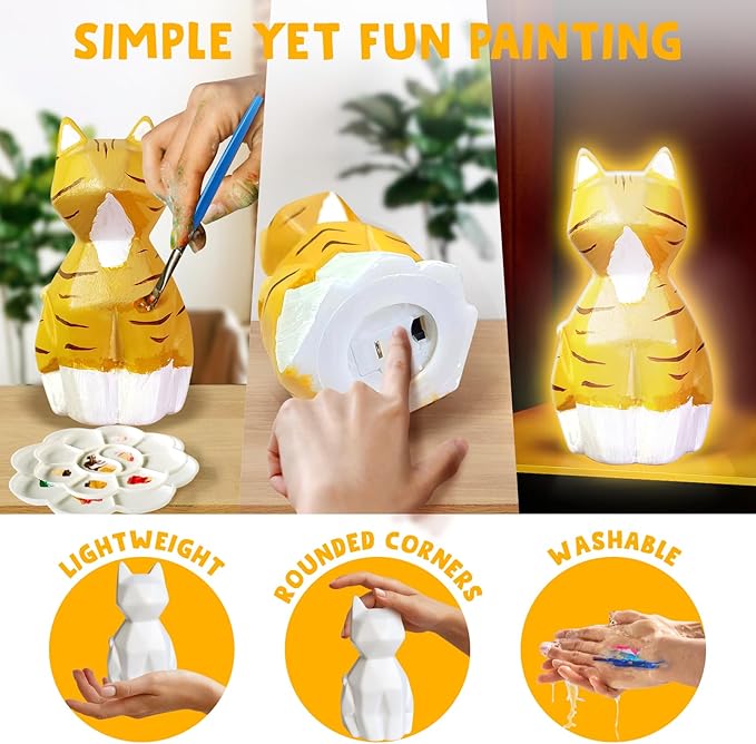 Goody King Paint Your Own Cat Lamp Kit, 2pcs DIY Cat Crafts Night Light, Arts & Crafts for Kids Ages 8-12, Painting Kit for Girls Boys Age 4 5 6 7 8+, Art Supplies Creative Gift for Birthday, Party
