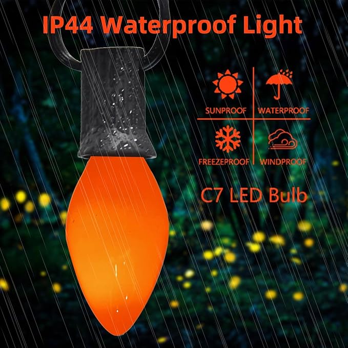25 Pack C7 LED Halloween Orange Replacement Lights Bulbs, Vintage Orange Ceramic LED Christmas Bulbs for Outdoor Patio String Lights, E12 Candelabra Base, 0.6 Watt Saving Enengy Night Lights Bulbs