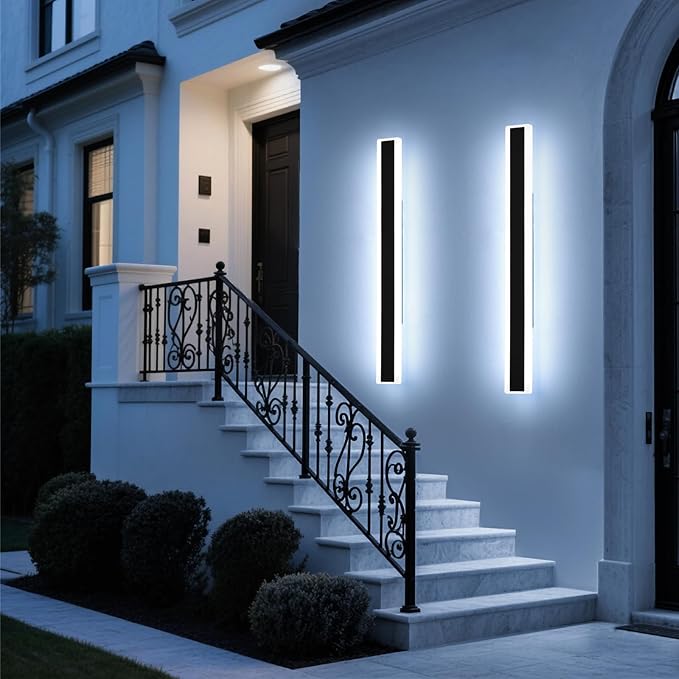 Mikeru 2Pack 39.3inch Long Led Wall Light, 6000k Cool White Modern Outdoor Wall Light Ip65 Waterproof Black Acrylic Porch Exterior Lighting Fixtures, Exterior Wall Mount Lights