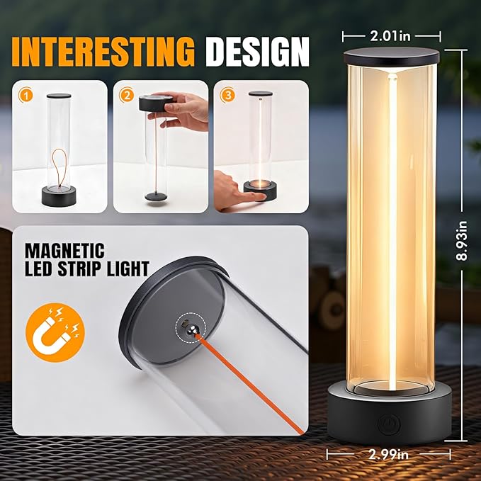 Indoor Outdoor Cordless Table Lamp,Rechargeable Battery Powered Lamp 3-Mode Touch Dimmable,IP54 Waterproof Portable Lamp for Bedside Reading,Patio Grill,Gazebo Party,Camping Tent (Gray, 2 PCS)
