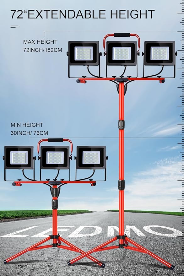Work Light 10000LM 5000K 1000W Halogen Equivalent led Work Light with 76.8in Adjustable Metal telescoping Tripod Stand IP65 Waterproof for Indoor and Outdoor