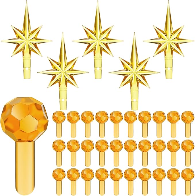 Boao 100 Pcs Ceramic Christmas Tree Bulbs with 5 Pcs Star Topper Light Ornaments Round and Heptagram Christmas Replacement Lights Bulbs for Village Xmas Tree Topper Decorations(Orange)