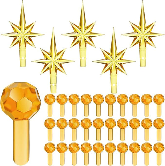 Boao 100 Pcs Ceramic Christmas Tree Bulbs with 5 Pcs Star Topper Light Ornaments Round and Heptagram Christmas Replacement Lights Bulbs for Village Xmas Tree Topper Decorations(Orange)