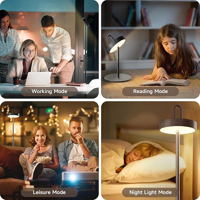 Cordless Floor Lamp for Outdoor/Indoor, Rechargeable Battery Operated LED Table Lamp, Touch Lamp with 3 Color Stepless Dimmable, Waterproof Wall Lamp with 5 Adjustable Heights
