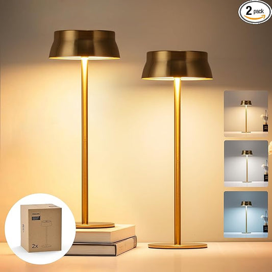Philips Cordless Table Lamp, Portable Outdoor LED Desk Light,Rechargeable Battery Operated, 2 Adjustable Height, Touch Control & 3 Color Stepless Dimming, Waterproof Lamps for Restaurant/Bedroom