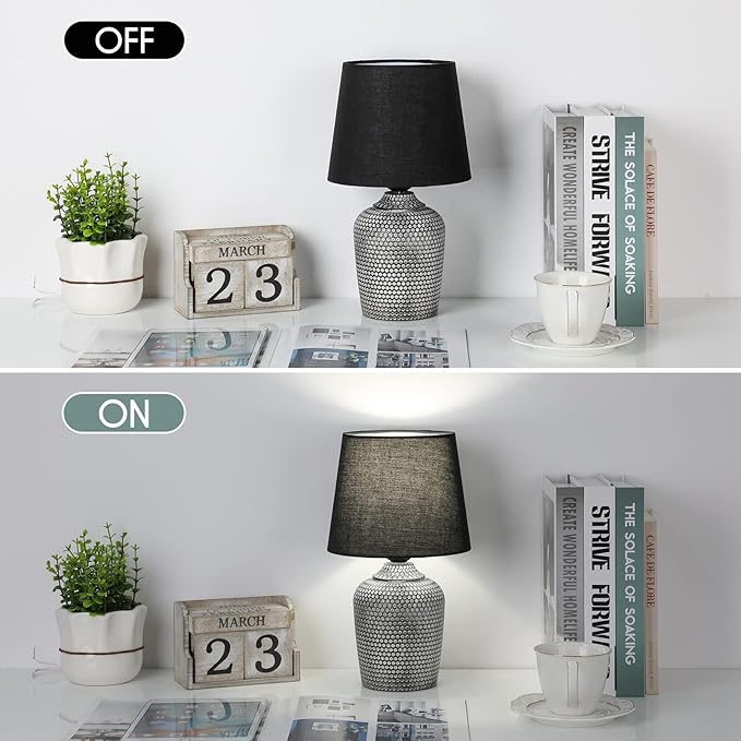 Sucolite 11.8'' Small Table Lamps Set of 2, Bedside Nightstand Lamps for Bedroom Kid’s Room, Cute Desk Lamps with Studded Texture Base for Reading Nursery Living Room Office, Black