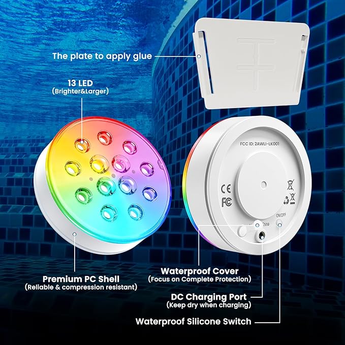 LOFTEK Pool Lights, Rechargeable Submersible LED Lights with Remote, IP68 Waterproof, 16 Colors Underwater Pool Light for Above Ground Inground Pool, Hot Tub, Shower, Bathub, Party, Vase, 4 Packs
