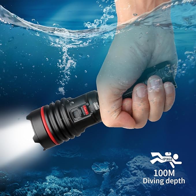 S16 2000 Lumens Diving Light with Stepless dimming - Super Bright Underwater Flashlight, USB-C Charging, IP68 Waterproof 328FT Dive Torch for Scuba Diving & Night Diving