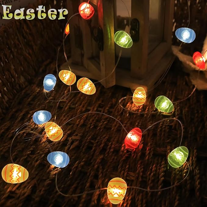 50 LED Easter Egg String Lights- 17FT Easter Fairy Lights with 8 Modes & Timer, Battery Operated Indoor/Outdoor Light for Egg Hunt Party, Spring Home Decor, Tree & Bedroom Decorations