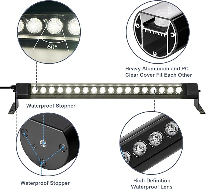 2 pcs Waterproof IP67 Wall Washer Light - 36W Upgraded LED Light Bar, 2ft Natural White (4000K), for Building Walls, Yard, Church, Batting Cage, Plug-in Outdoor Lighting