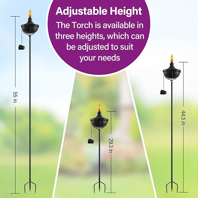 24 Oz Home Garden Torch , 1 Pack Outdoor Metal Torch Garden Décor ,55-Inch Upgraded Citronella Torches with 3-Prong Grounded Stake , Metal Light Torches for Party Patio Pathway