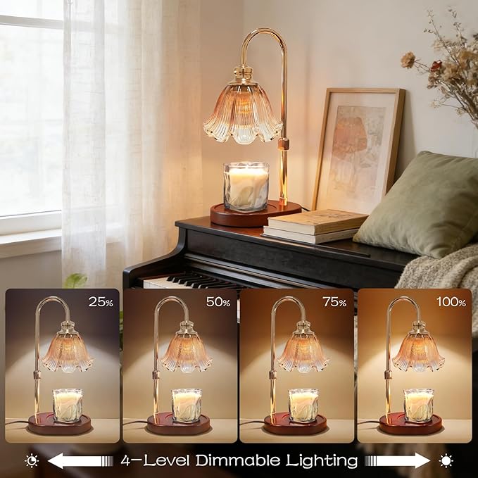 Candle Warmer Lamp with Timer: Birthday Gifts for Women, House Warming Gifts New Home Decor – Height Adjustable Candle Lamp for Mom, Anniversary - Walnut Solid Wood Base, with 2 Bulbs