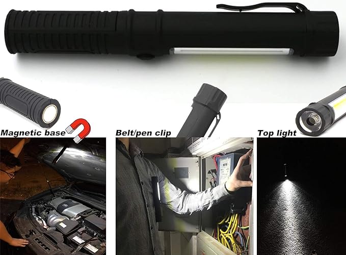 COB LED Work Flashlight with Magnetic Base and Clip Multi-Function Pocket Pen Light Inspection Work Light, 4 PCS