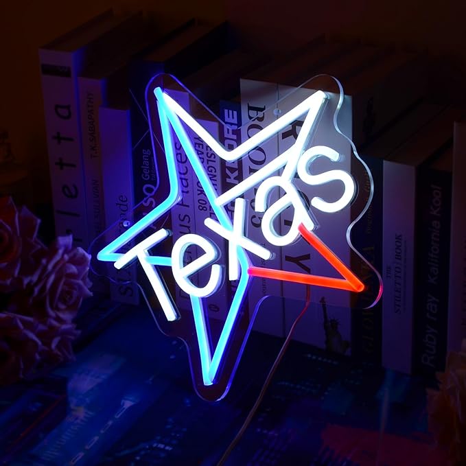 TEXAS State Neon Light Sign Lone Star Lamp Light up Red Blue White Western Charm God Bless Texas Dimmable LED Sign for Bedroom Man cave Bar Rustic Tavern Wall Hanging Decor