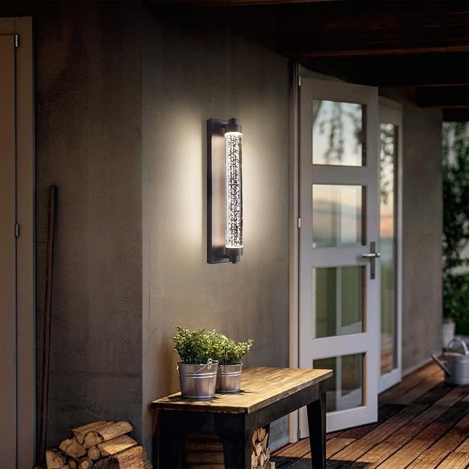 LED Porch Outdoor Wall Lights, 15.7inch Bubble Crystal Waterproof Modern Wall Sconce, 3000K-6500K Dimmable Minimalist Exterior Light Fixtures for House, Garage, Patio, Bathroom, Indoor