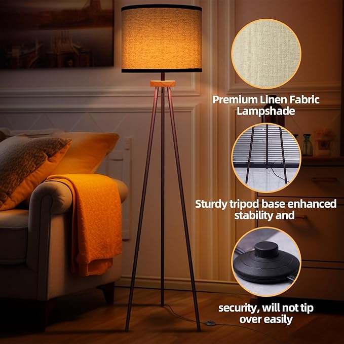 Tripod Floor Lamp, Mid Century Standing Lamp, Modern Design Studying Light for Living Room, Bedroom, Study Room and Office