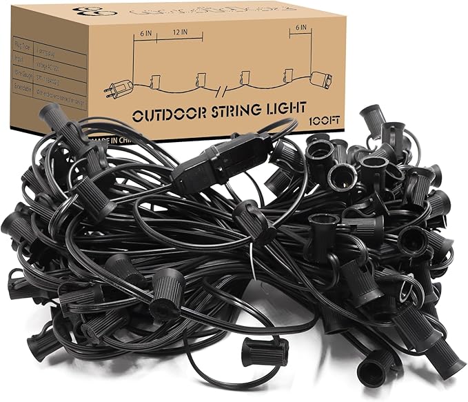 C7 Black Sockets String - 100FT 12" Spacing - Outdoor Christmas Stringer Set