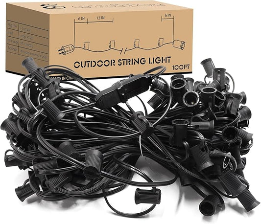 C7 Black Sockets String - 100FT 12" Spacing - Outdoor Christmas Stringer Set