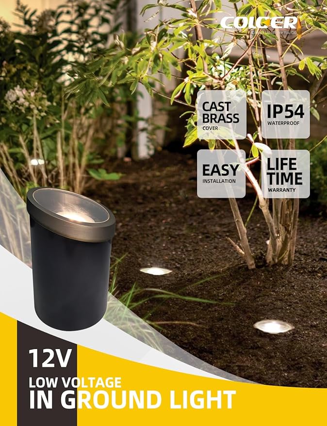 COLOER In-Ground Well Lights Large Size, LED Outdoor Low Voltage Pathway Light, IP65 Waterproof Wired Landscape Lights, Garden Sidewalk Lighting,1-Pack Without Bulb