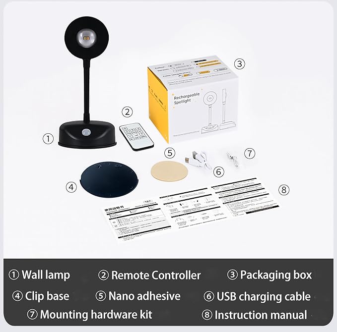 2200mAh Motion Sensor Picture Spotlight Painting Light, LED Wall Sconce, Night Light Lamp, Rechargeable Battery Operated 3 Color & Dimmable Magnetic 360° Rotation with Remote (Black, 1 Pcs)