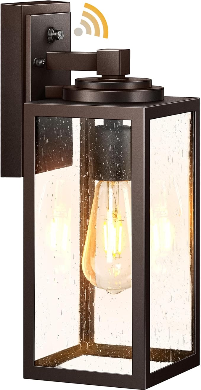 VIANIS Outdoor Wall Lights, 14.5" H Oil Rubbed Bronze Dusk to Dawn Outdoor Lighting, Porch Lights Outdoor with Seed Tempered Glass, Outside Lights for House, Porch, Doorway, Waterproof and Anti-Rust