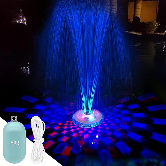 Floating Pool Fountain with Underwater Light Show,Pool Water Fountains Pool Fountains with Anchor,2 Spray Modes Swimming Pool Fountain Pump,Pool Fountain for Inground Above Ground Pools-1PC