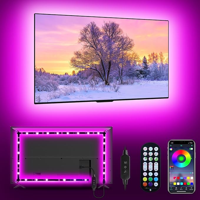 Daymeet TV Led Backlight 13.1ft for 45-60 inch Backlight, RGB Music Sync Led Lights for TV with Remote, Bluetooth APP Control USB Powered Strip Lights for Christmas Decor
