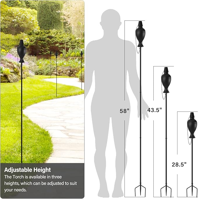 6 Pack Metal Torches for Outside, Upgraded Metal Torches with 3-Prong Grounded Stake, Extra-Large 58-Inch Citronella Torches for Party Patio Pathway (More Stable)