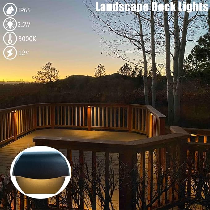Outdoor Deck Lights LED Landscape Lighting Low Voltage 12V AC/DC Cast Aluminum Patio Post Step Lights Fence Retaining Wall Mounting Light Warm White Textured Black Finish Pack of 2