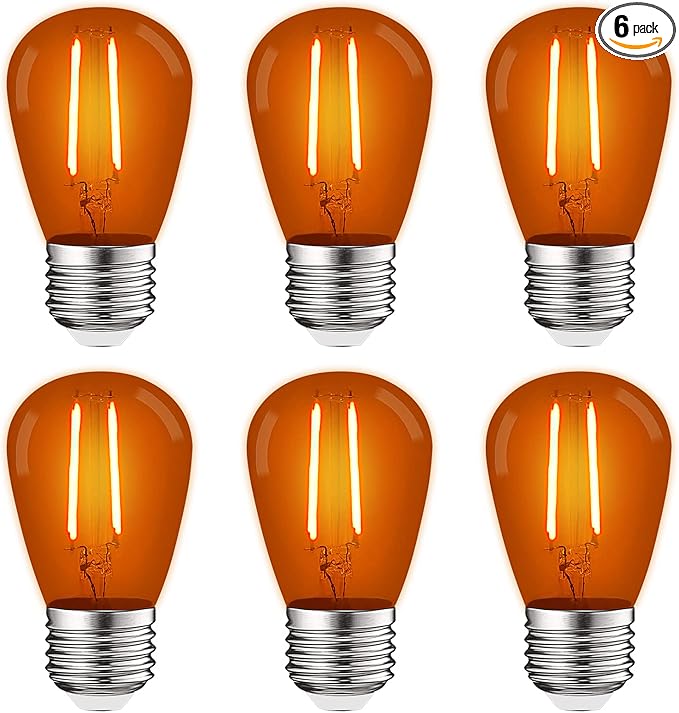 LUXRITE S14 Edison LED Orange Light Bulb, 0.5W, Colored LED Bulbs for Outdoor String Lights, UL Listed, E26 Base, Indoor Outdoor, Decoration, Party, Holiday, String Light Replacement Bulbs (6 Pack)