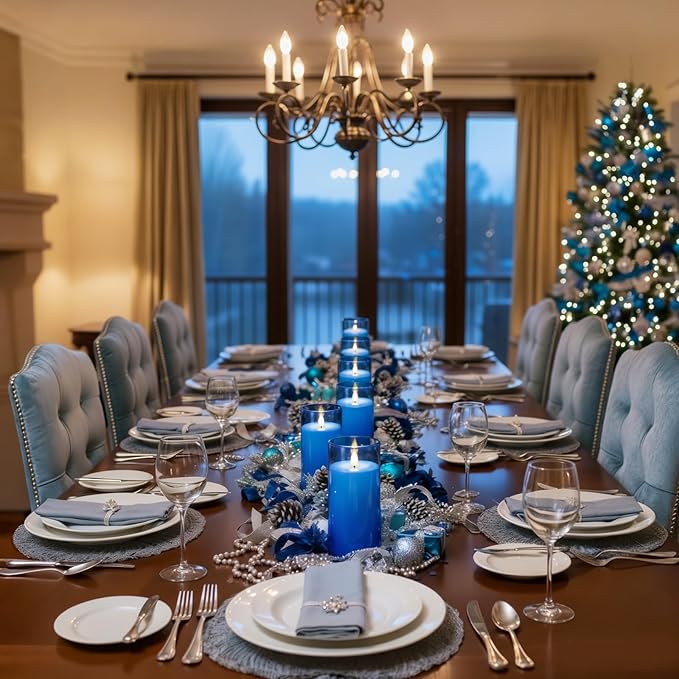 Homemory Blue Flickering Flameless Candles, Battery Operated Acrylic LED Pillar Candles with Remote Control and Timer, Blue Decor, Set of 5