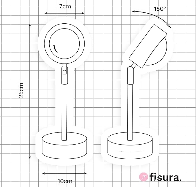 Fisura - Sunset lamp. Sunset lamp with 16 Colors and 4 Light Modes. Romantic Table lamp with 180º Rotation. Ambient Light 25,4 x 68,58