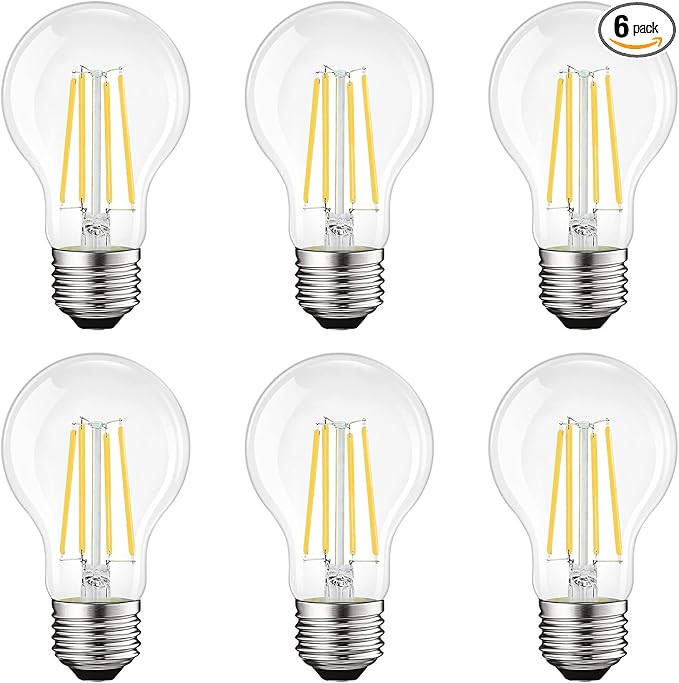 LUXRITE Vintage A19 LED Light Bulbs 100 Watt Equivalent, 1600 Lumens, 4000K Cool White, Dimmable Edison Light Bulbs, 12W, Damp Rated, UL Listed, Clear Glass Filament Bulb, E26 Medium Base (6 Pack)